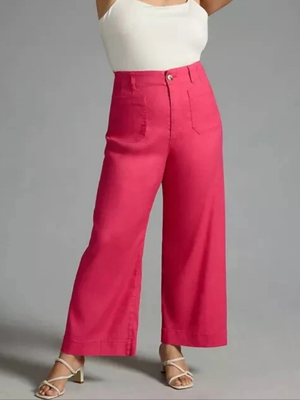 Anthropologie Maeve Colette Linen Stretch Wide-Leg Pants Fuchsia Rose Pink 34